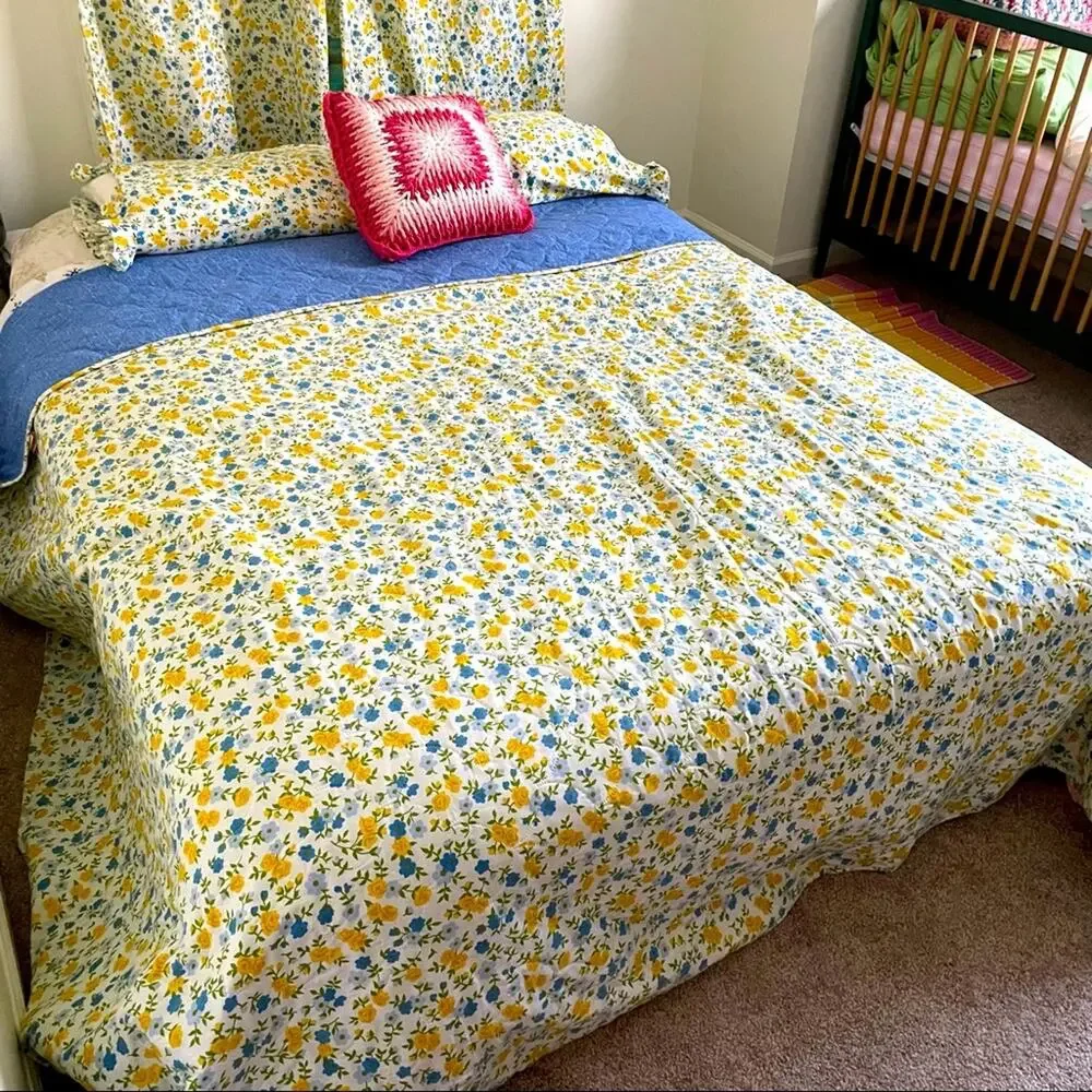 70s floral bedding set blue/yellow